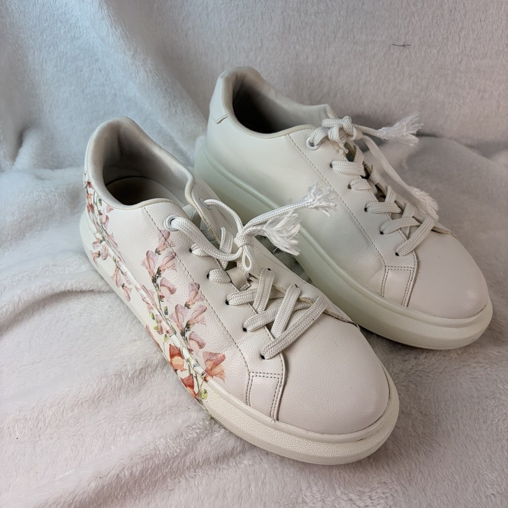 ALDO‎ Peono Floral Platform Sneakers White/Pink Side Print Size 9 Balletcore GUC